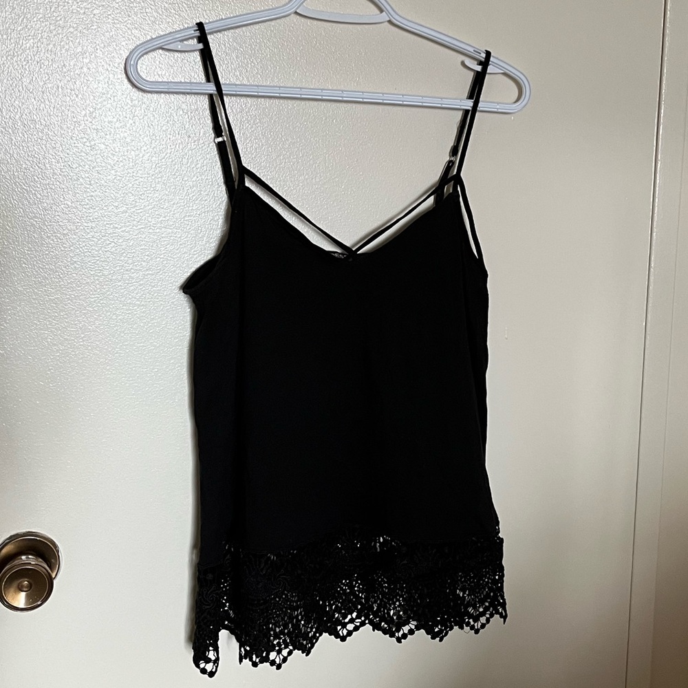 Express Lace Hem Cross Front Tank